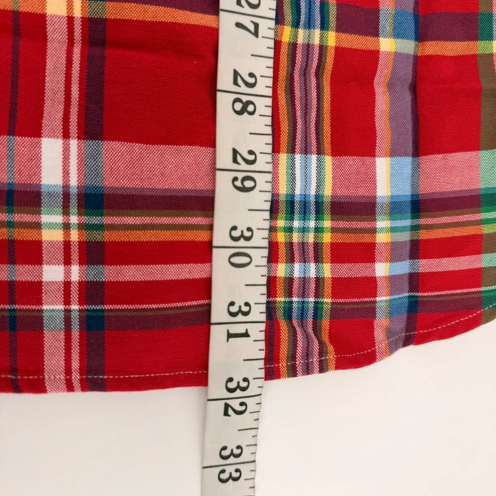 Polo Ralph Lauren Button Down Mens L Red Plaid Slim Fit Madras Long Sleeve Shirt